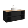 Móveis de Banheiro Bequia 120cm + 2 furos de centralização + Bancada + pia poser|Cor Preto Fosco |120x45x54