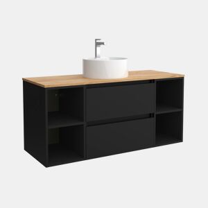 Móveis de Banheiro Bequia 120cm + 2 furos de centralização + Bancada + pia poser|Cor Preto Fosco |120x45x54
