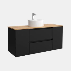 Móveis de Banheiro Bequia 120cm + 1 Coquete de Porta Centrada + Bancada + Pia Posicionada|Cor Preto Fosco |120x45x54
