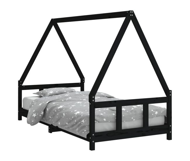 Vidaxl estructura de cama para niños madera de pino negro 90x190 cm
