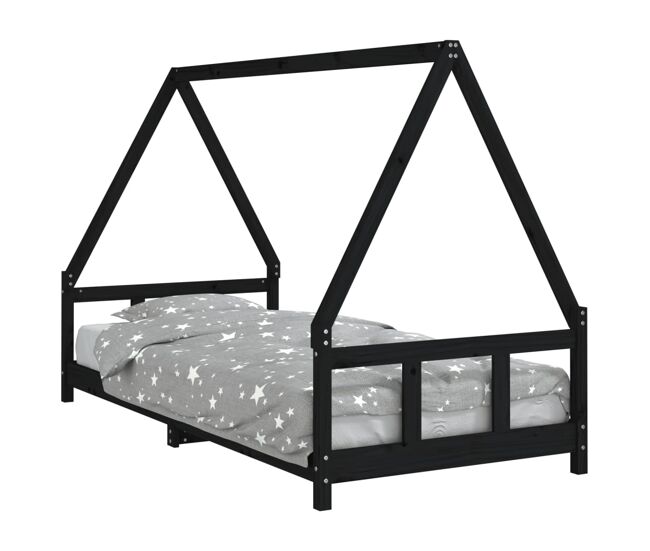 Vidaxl estructura de cama para niños madera de pino negro 90x200 cm