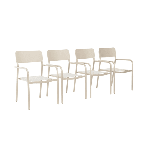 Conjunto de 4 cadeiras de jardim empilháveis em alumínio e textileno, Savannah, Beige, 57.5x54x86 cm