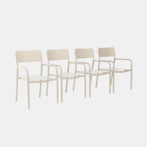 Conjunto de 4 cadeiras de jardim empilháveis em alumínio e textileno, Savannah, Beige, 57.5x54x86 cm