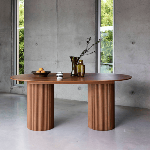 Mesa de jantar oblonga com efeito de madeira para 4-6 pessoas, 180cm, Faro, Madeira de nogueira, 180x100x76 cm