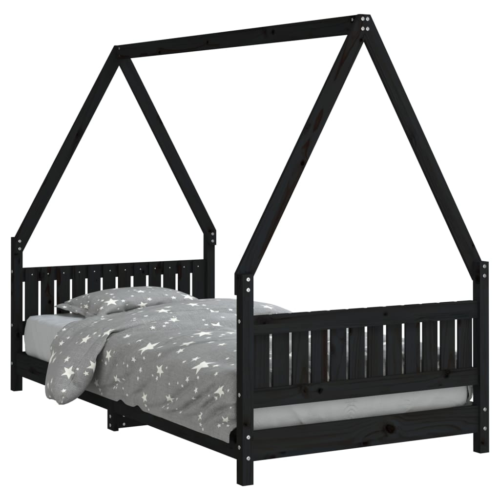 Vidaxl estructura de cama para niños madera de pino negro 90x190 cm