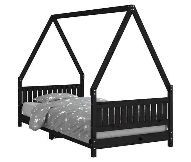 Vidaxl estructura de cama para niños madera de pino negro 90x190 cm
