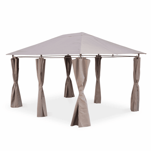 Pérgola 3x4m com cortinas, Divio, Taupe, 367x267x262 cm
