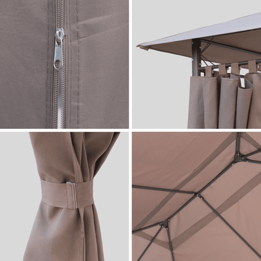 Pérgola 3x4m com cortinas, Divio, Taupe, 367x267x262 cm