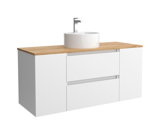 Mueble de baño bequia 120cm + coqueta 1 puerta centrado + encimera + lavabo posar| blanco mate |120x45x54