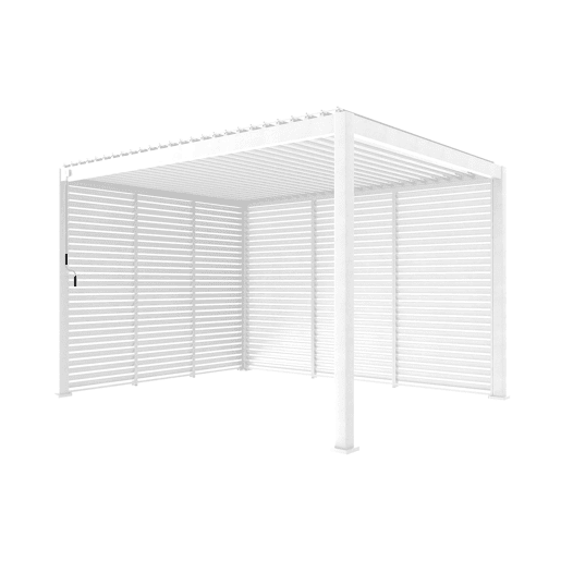 Pérgola bioclimática 3x4m de alumínio + 3 persianas de 100cm , Triomphe 3x4m + acessórios, Branco, 400x300x250 cm