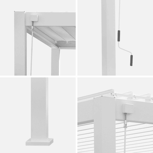 Pérgola bioclimática 3x4m de alumínio + 3 persianas de 100cm , Triomphe 3x4m + acessórios, Branco, 400x300x250 cm