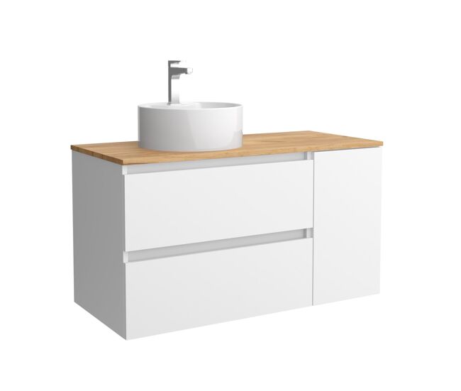 Mueble de baño bequia 100cm + coqueta 1 puerta lado reversible + encimera + lavabo posar| blanco mate |100x45x54