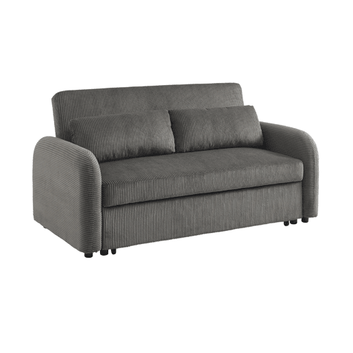 Sofá-cama arredondado 2 lugares veludo canelado, Lino veludo canelado, Cinza escuro, 170x90x88 cm