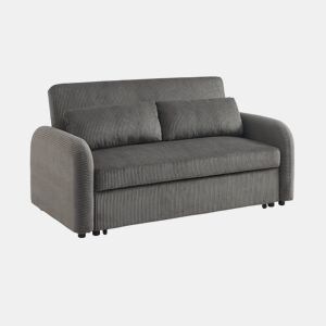 Sofá-cama arredondado 2 lugares veludo canelado, Lino veludo canelado, Cinza escuro, 170x90x88 cm