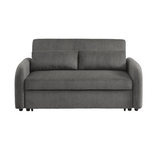 Sofá-cama arredondado 2 lugares veludo canelado, Lino veludo canelado, Cinza escuro, 170x90x88 cm