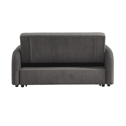 Sofá-cama arredondado 2 lugares veludo canelado, Lino veludo canelado, Cinza escuro, 170x90x88 cm