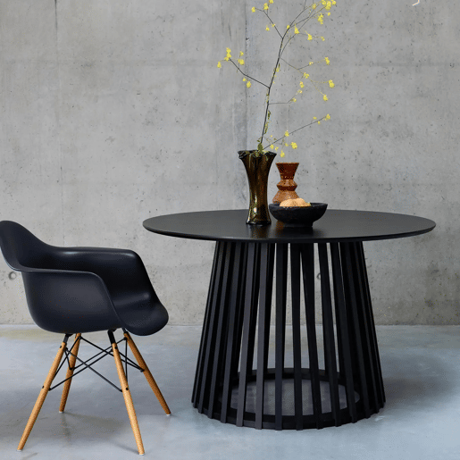 Mesa de jantar com efeito de madeira, pernas em abeto, 4 lugares, Clara, Preto, 120x120x75 cm