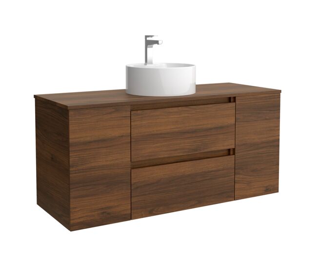 Mueble de baño bequia 120cm + coqueta 1 puerta centrado + encimera + lavabo posar| nogal |120x45x54