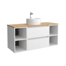 Móveis de Banheiro Bequia 120cm + 2 furos de centralização + Bancada + pia poser|Cor Branco Mate |120x45x54