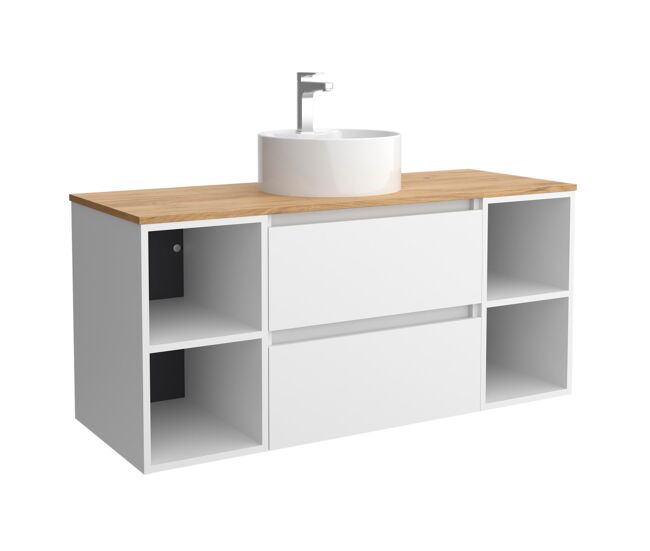 Mueble de baño bequia 120cm + coqueta 2 huecos centrado + encimera + lavabo posar| blanco mate |120x45x54