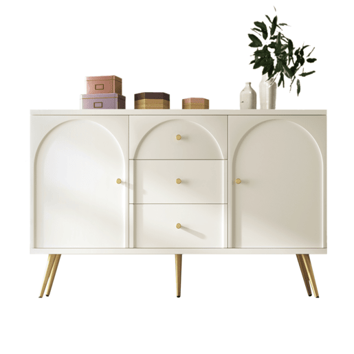 Aparador de madeira e metal com 2 portas e 3 gavetas,branco