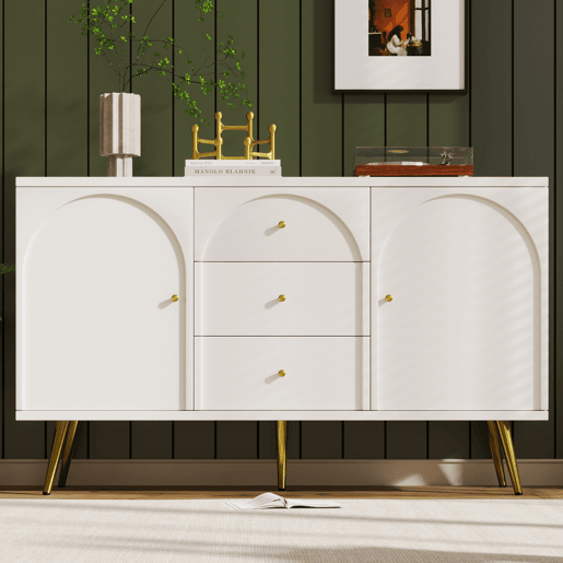 Aparador de madeira e metal com 2 portas e 3 gavetas,branco