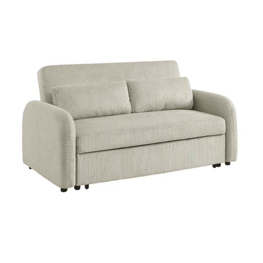 Sofá-cama arredondado 2 lugares veludo canelado, Lino veludo canelado, Cinza Claro, 170x90x88 cm