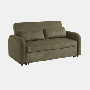 Sofá-cama arredondado 2 lugares veludo canelado, Lino veludo canelado, Verde caqui, 170x90x88 cm