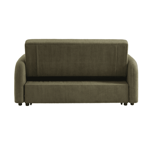 Sofá-cama arredondado 2 lugares veludo canelado, Lino veludo canelado, Verde caqui, 170x90x88 cm