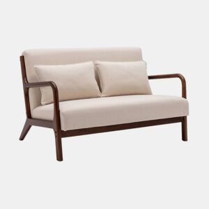 Banco escandinavo de 2 lugares em madeira de hevea, Lorens, Beige, 124x83x77 cm