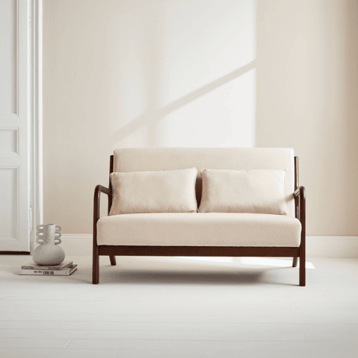 Banco escandinavo de 2 lugares em madeira de hevea, Lorens, Beige, 124x83x77 cm