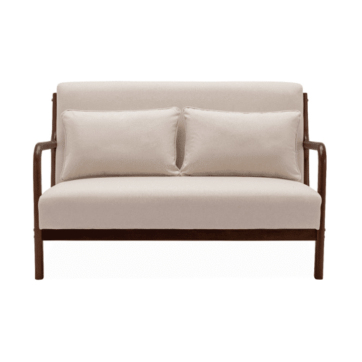 Banco escandinavo de 2 lugares em madeira de hevea, Lorens, Beige, 124x83x77 cm
