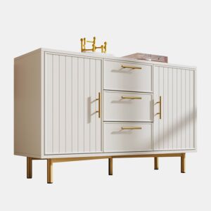 Aparador de painel de partículas com 2 portas e 3 gavetas,branco