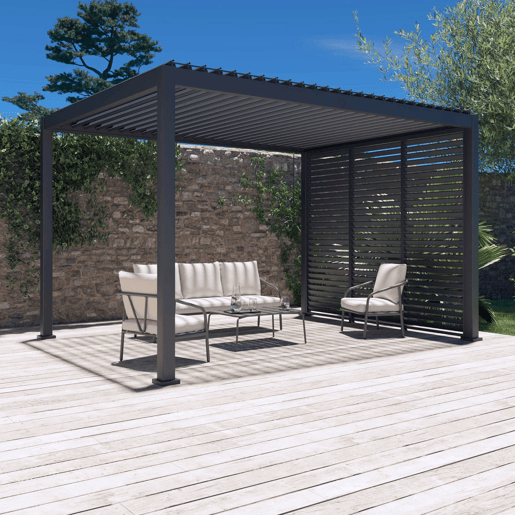 Pérgola bioclimática 3x4m de alumínio + 3 persianas de 100cm , Triomphe 3x4m + acessórios, Antracite, 400x300x250 cm