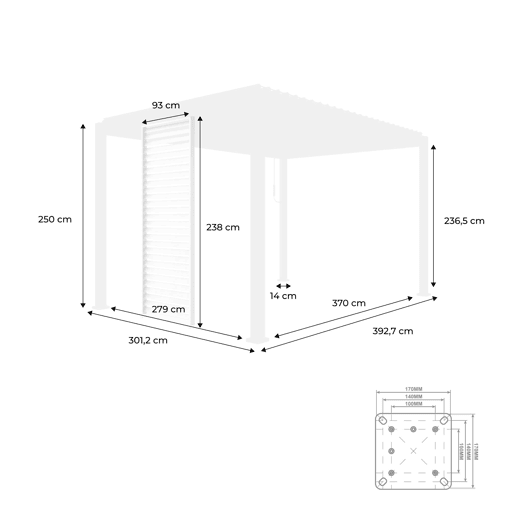 Pérgola bioclimática 3x4m de alumínio + 3 persianas de 100cm , Triomphe 3x4m + acessórios, Antracite, 400x300x250 cm