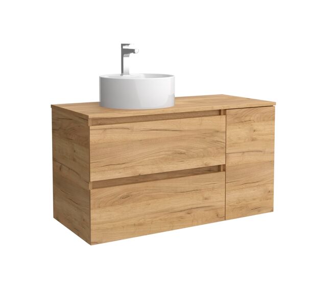 Mueble de baño bequia 90cm + coqueta 1 puerta lado reversible + encimera + lavabo posar| roble |90x45x54