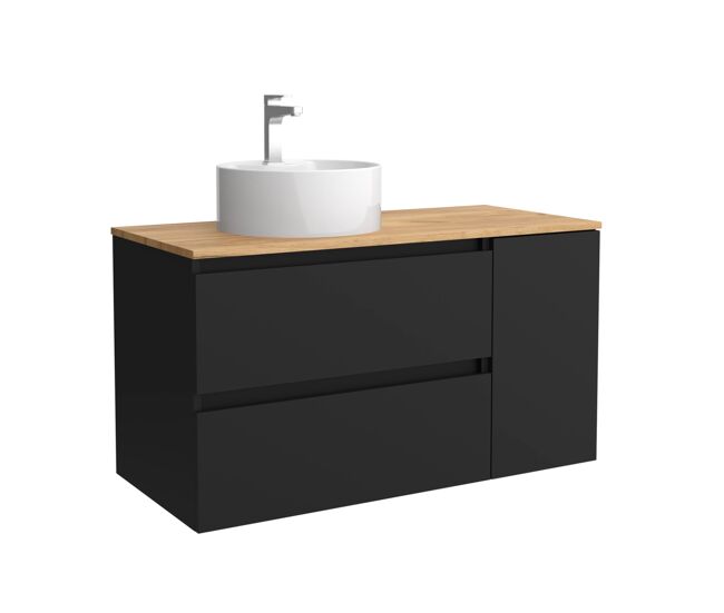 Mueble de baño bequia 100cm + coqueta 1 puerta lado reversible + encimera + lavabo posar| negro mate |100x45x54