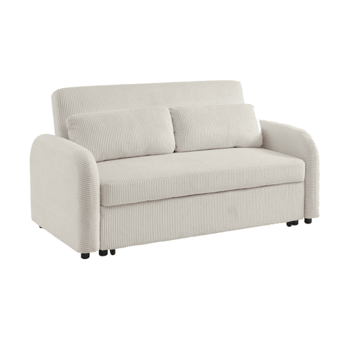 Sofá-cama arredondado 2 lugares veludo canelado, Lino veludo canelado, Branco, 170x90x88 cm