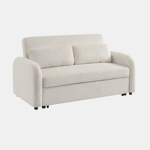 Sofá-cama arredondado 2 lugares veludo canelado, Lino veludo canelado, Branco, 170x90x88 cm