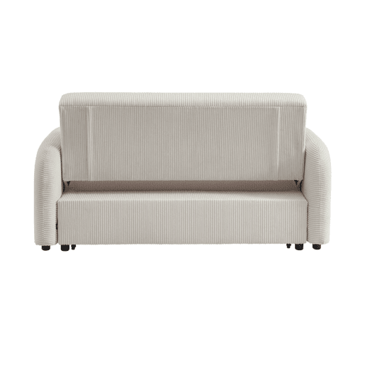 Sofá-cama arredondado 2 lugares veludo canelado, Lino veludo canelado, Branco, 170x90x88 cm