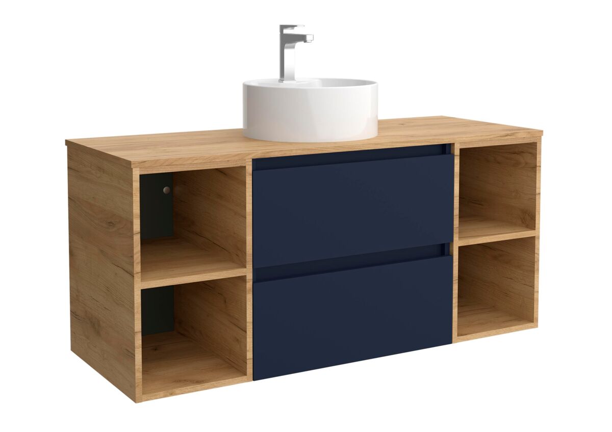Mueble de baño 2 cajones y 2 coquetas laterales 2 huecos con Lavabo 120