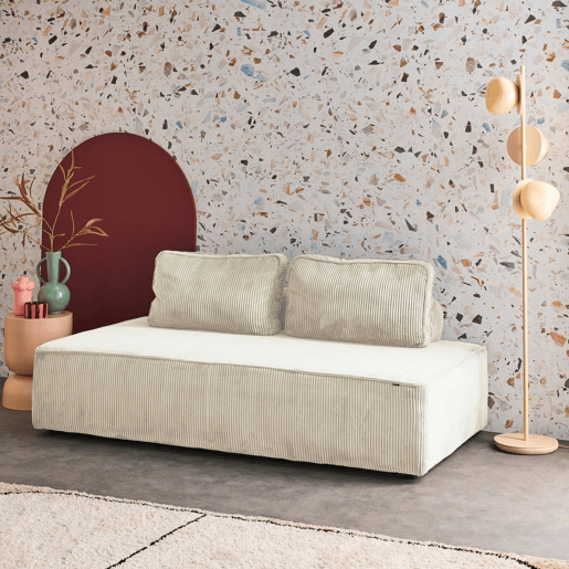 Poltrona para sofá modular 2 lugares veludo canelado, Lao, Creme, 180x90x78 cm