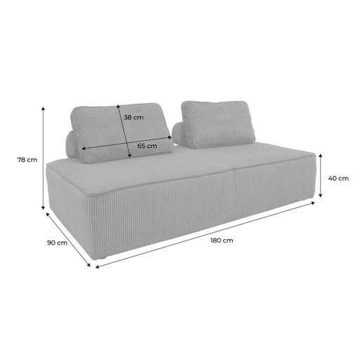 Poltrona para sofá modular 2 lugares veludo canelado, Lao, Creme, 180x90x78 cm