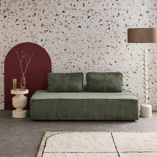 Sofá modular em tecido veludo canelado de 2 lugares, Lao, Verde, 180x90x78 cm
