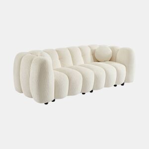 Sofá concha boucle de 3 lugares, Perla, Creme, 221x100x76 cm