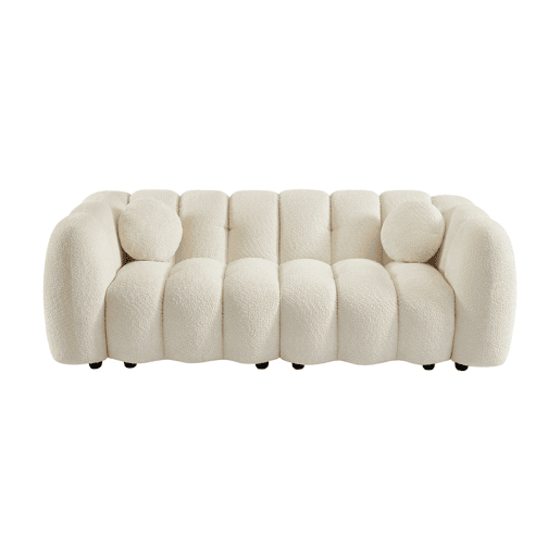 Sofá concha boucle de 3 lugares, Perla, Creme, 221x100x76 cm