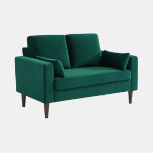 Sofá veludo liso com pernas de madeira hevea, 2 lugares, Bjorn veludo, Verde inglês, 130x79x69 cm
