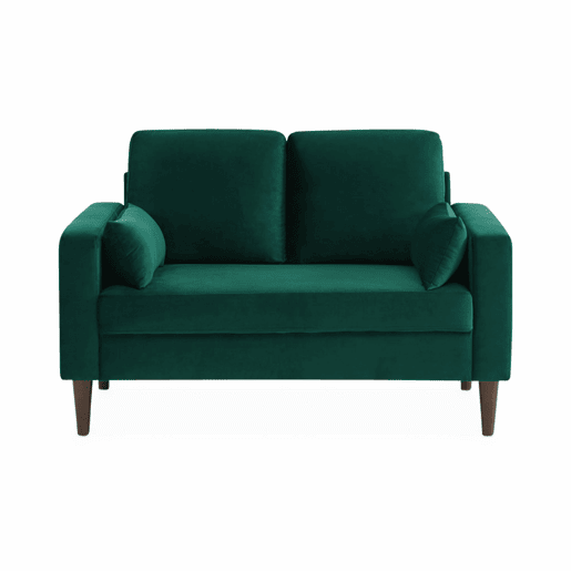 Sofá veludo liso com pernas de madeira hevea, 2 lugares, Bjorn veludo, Verde inglês, 130x79x69 cm