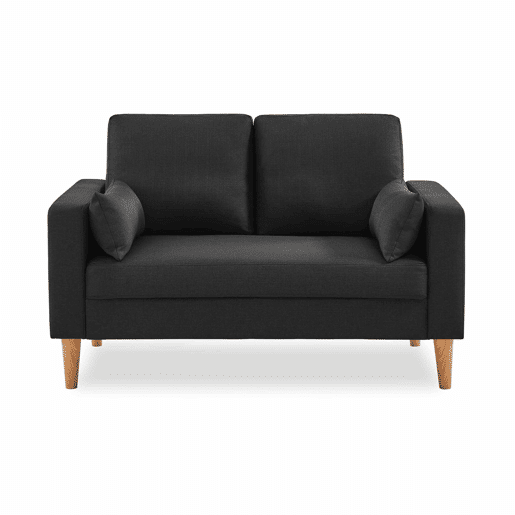 Sofá 2 lugares madeira de choupo tecido, Bjorn, Cinza escuro, 130x79x69 cm
