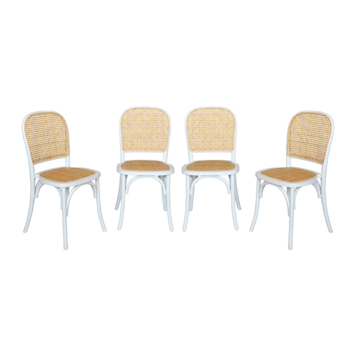 Cadeiras vintage de madeira e rattan, set de 4, Montparnasse, Branco, 44.5x48x89.5 cm